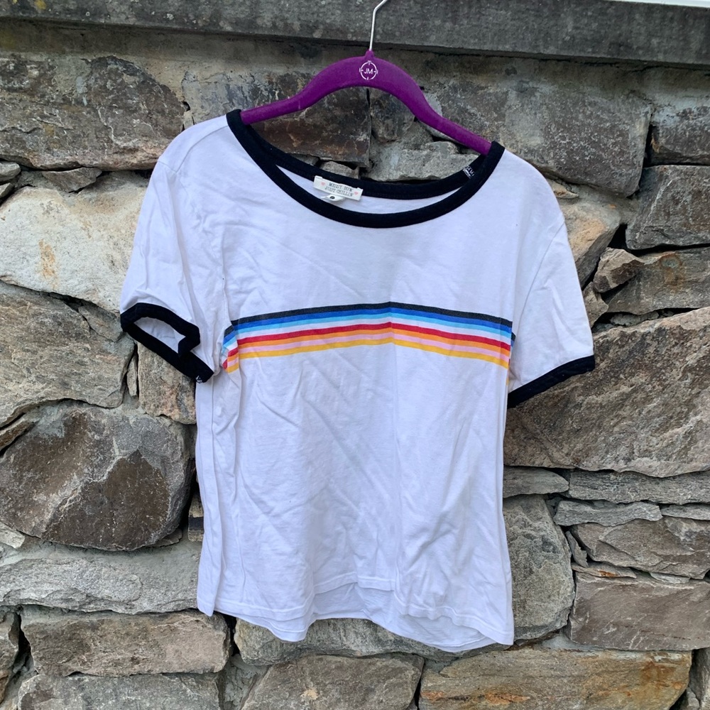 UO rainbow stripe vintage baseball style tee